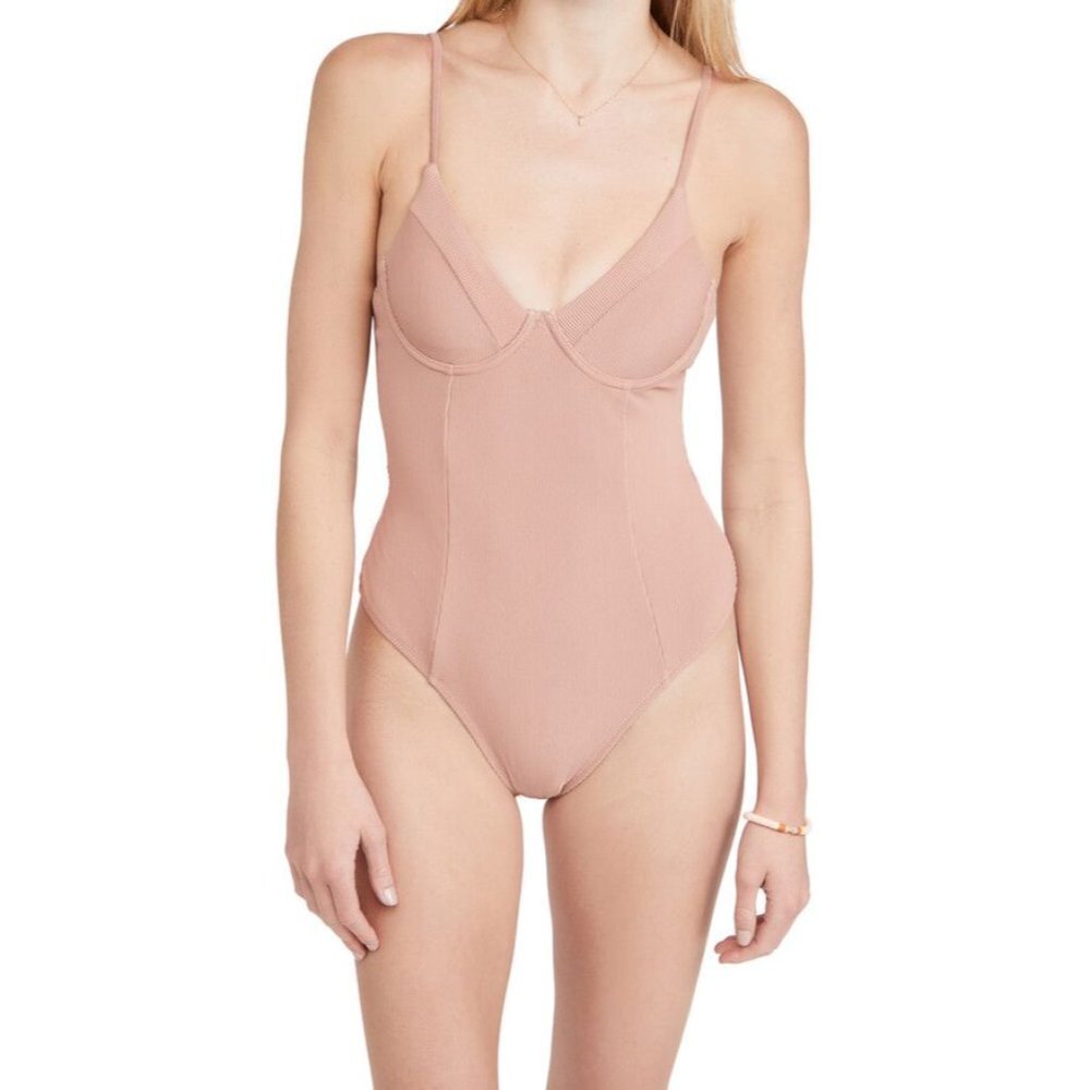 NWT Good American Ribbed Show Off Nude One Piece Swimsuit Size 0 XS‎